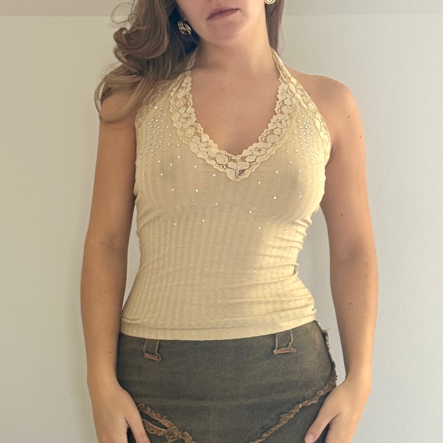 Yellow studded halter neck - Size S