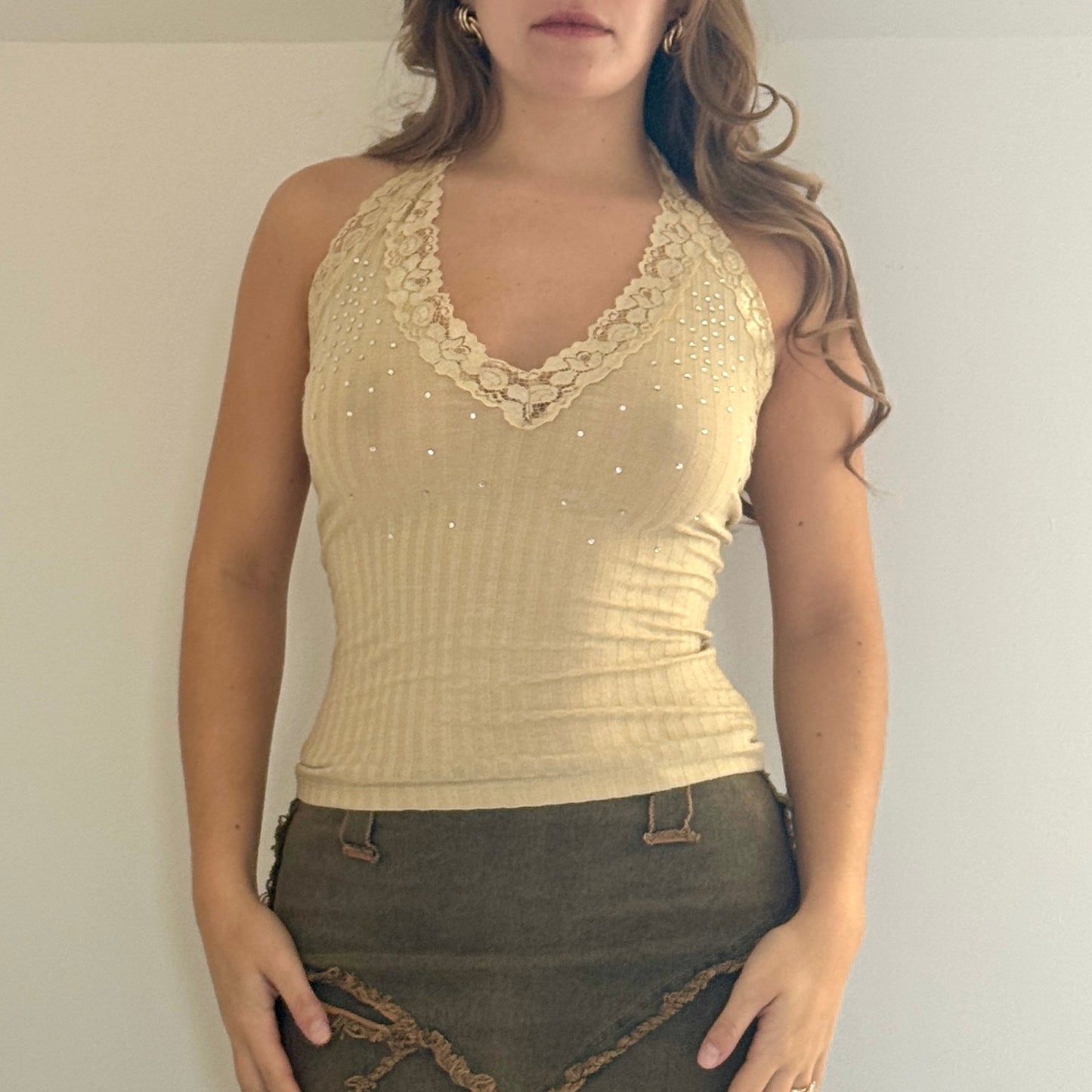 Yellow studded halter neck - Size S