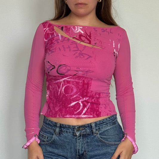Pink graphic print mes top - Size XS