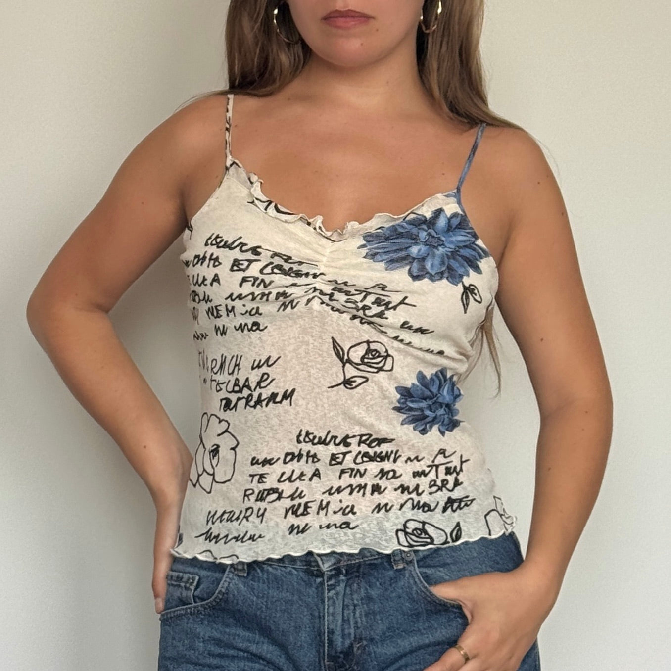 Graphic print mesh cami - Size S/M