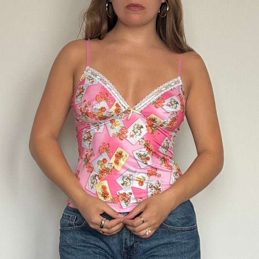 Pink patchwork style cami - Size S
