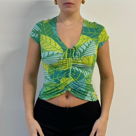 Green Kookai ruched mesh top - Size S