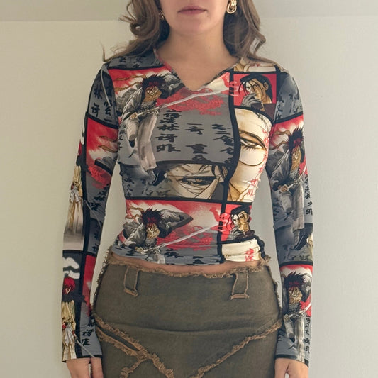 Animé print top - Size S