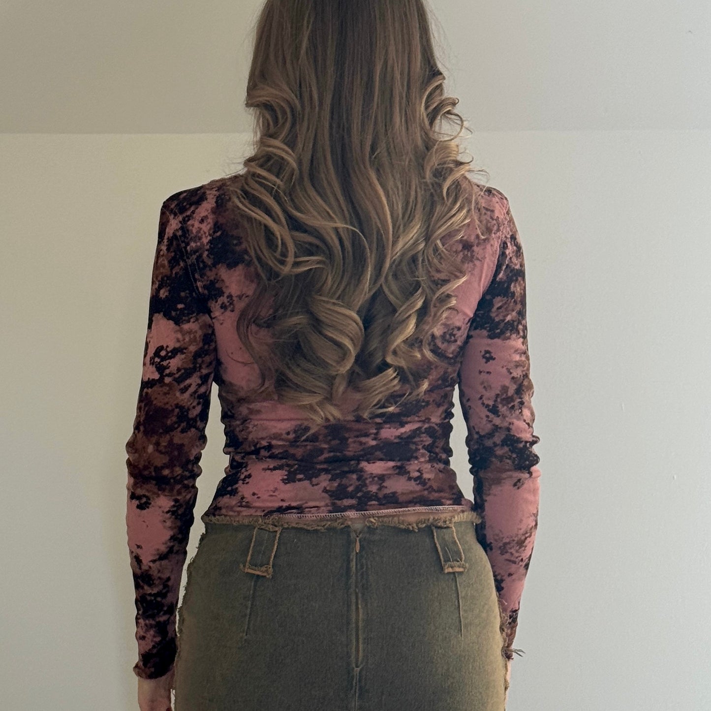 Pink long-sleeved mesh top - Size S