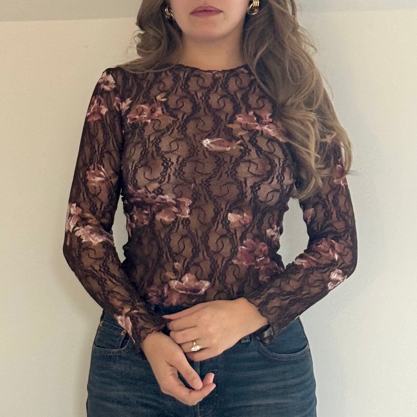 Brown lace mesh top - Size S