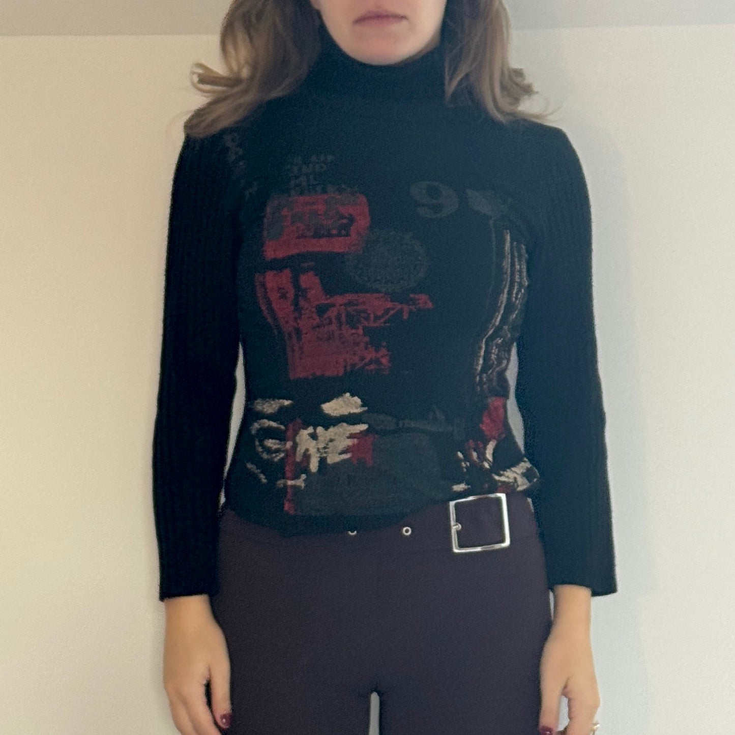 Black graphic print knit jumper - Size S