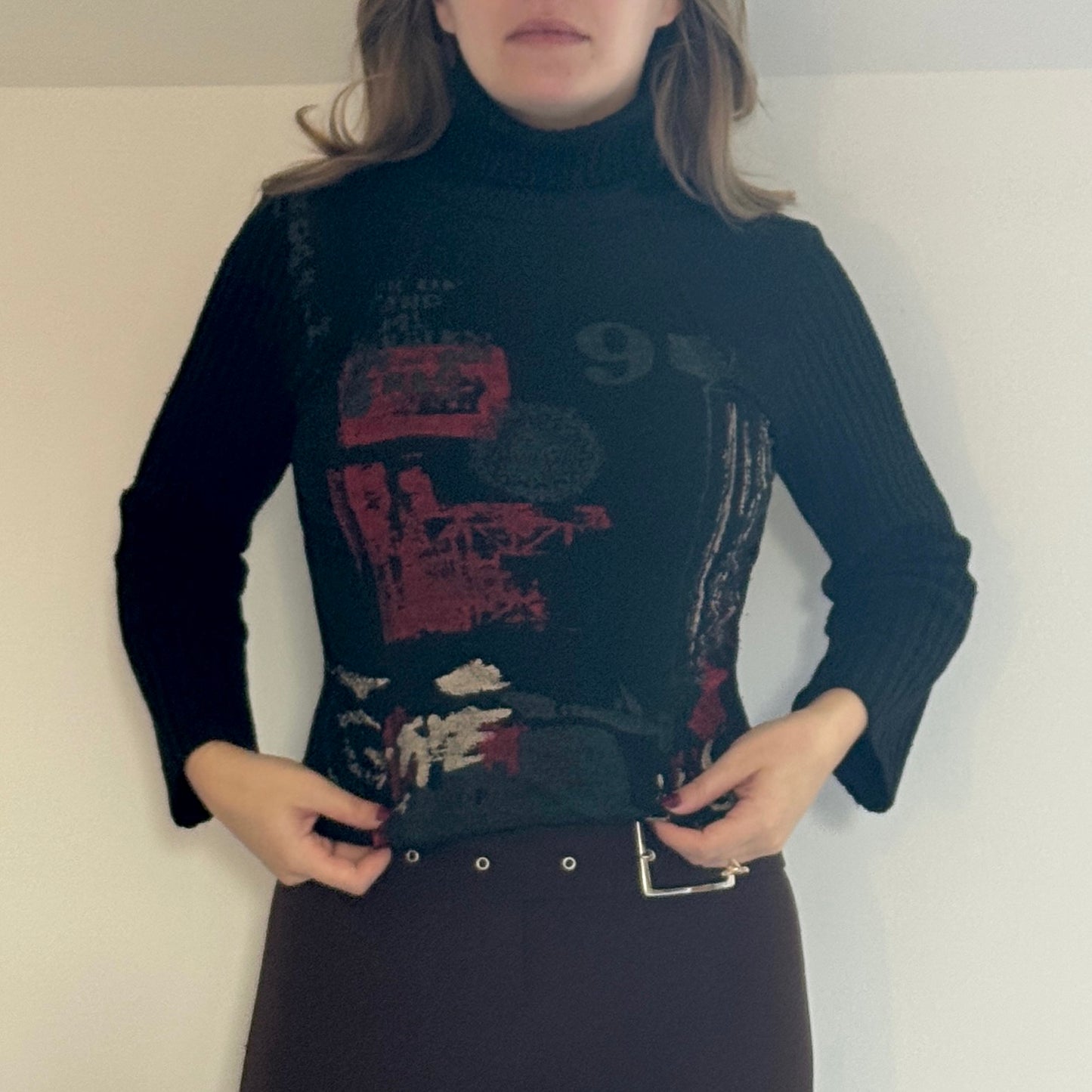 Black graphic print knit jumper - Size S