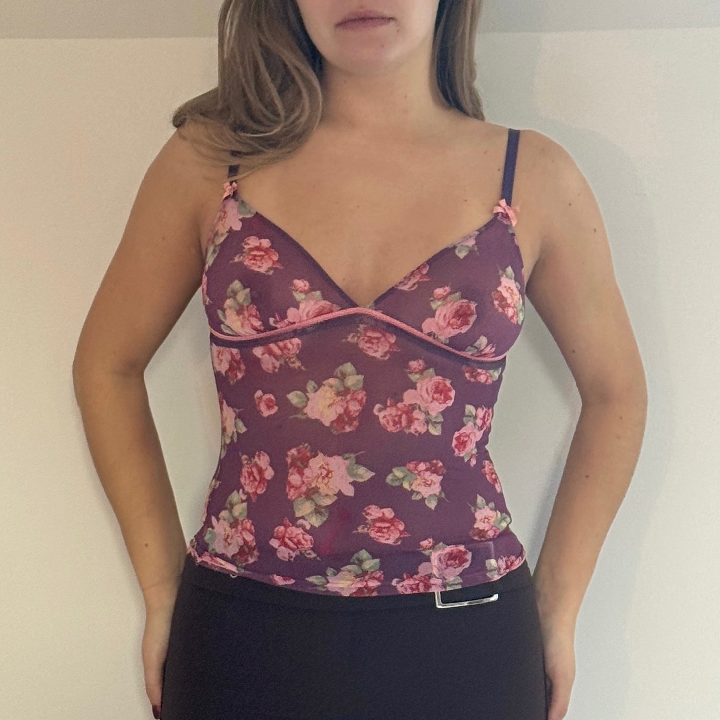 Purple floral mesh cami - Size XS