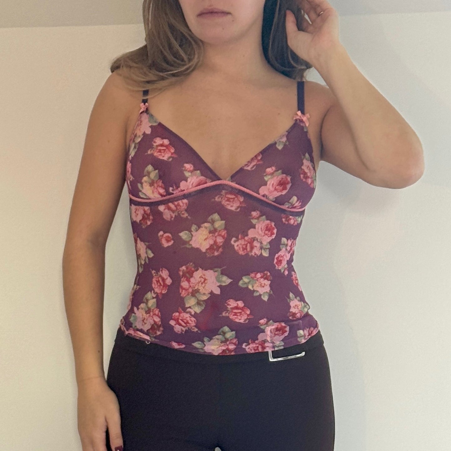 Purple floral mesh cami - Size XS