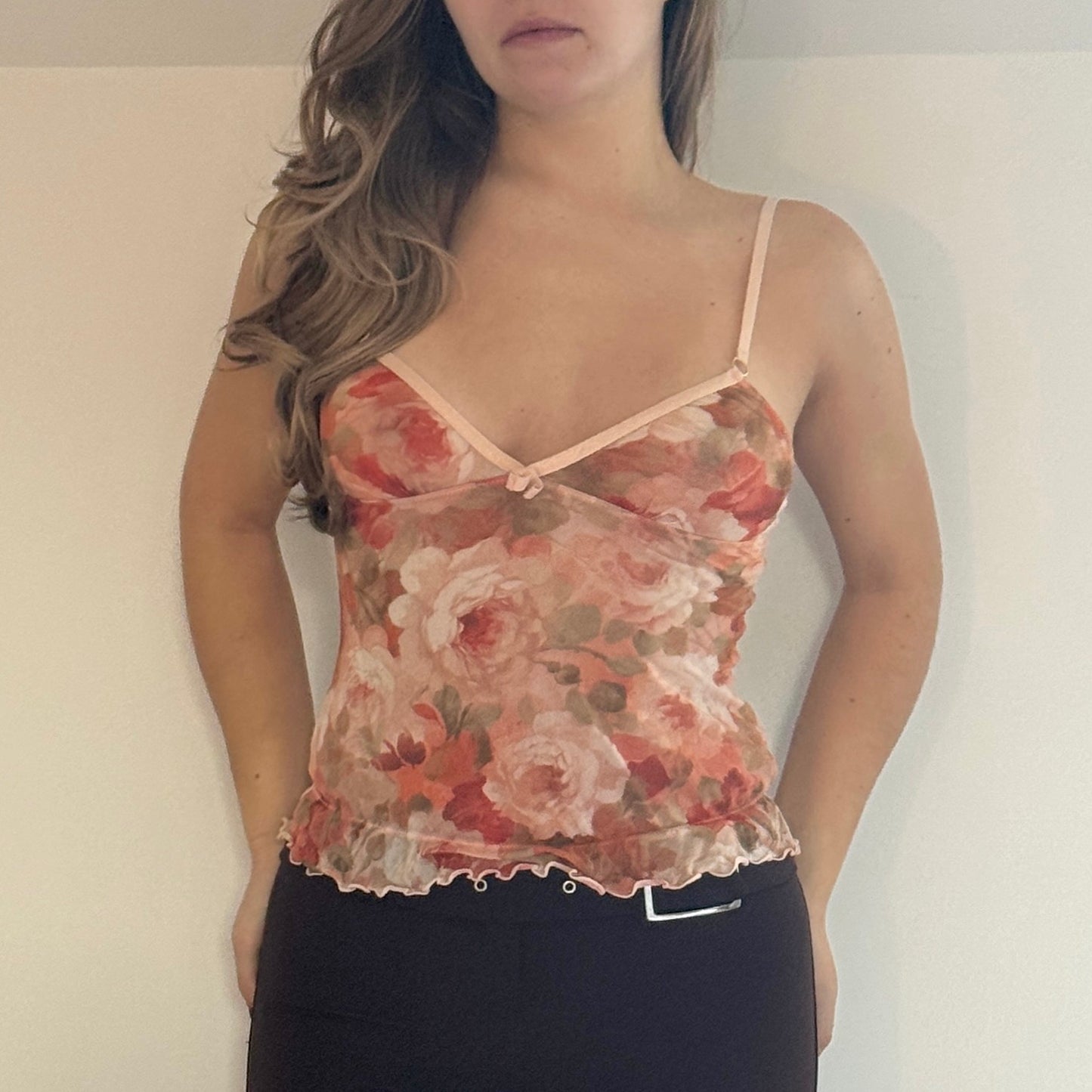 Orange floral mesh vest - Size S/M