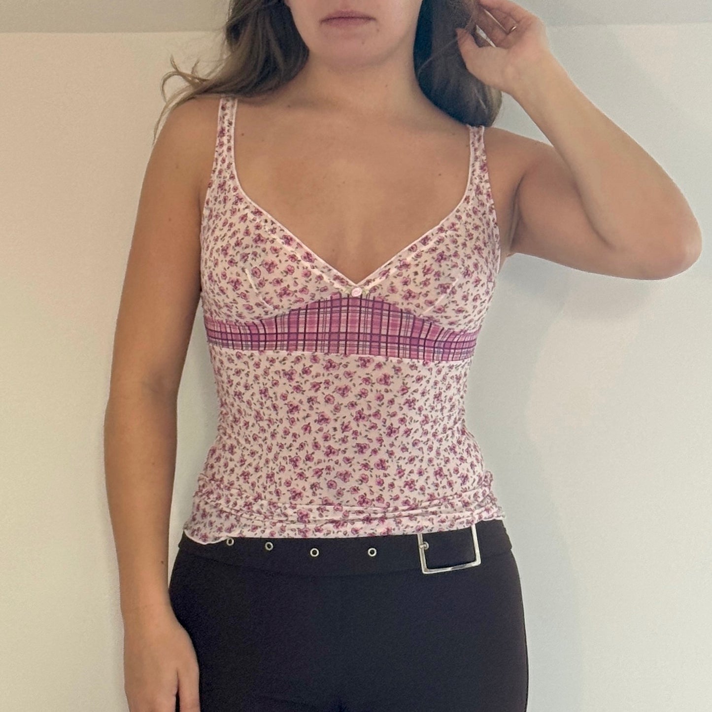 Pink floral mesh cami - Size S