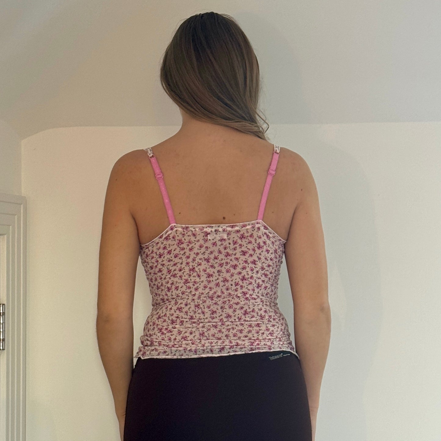 Pink floral mesh cami - Size S