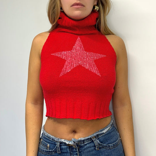 Red cropped star knit - Size XS