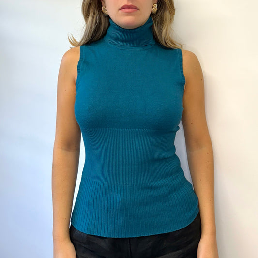 Blue knit roll neck jumper - Size S