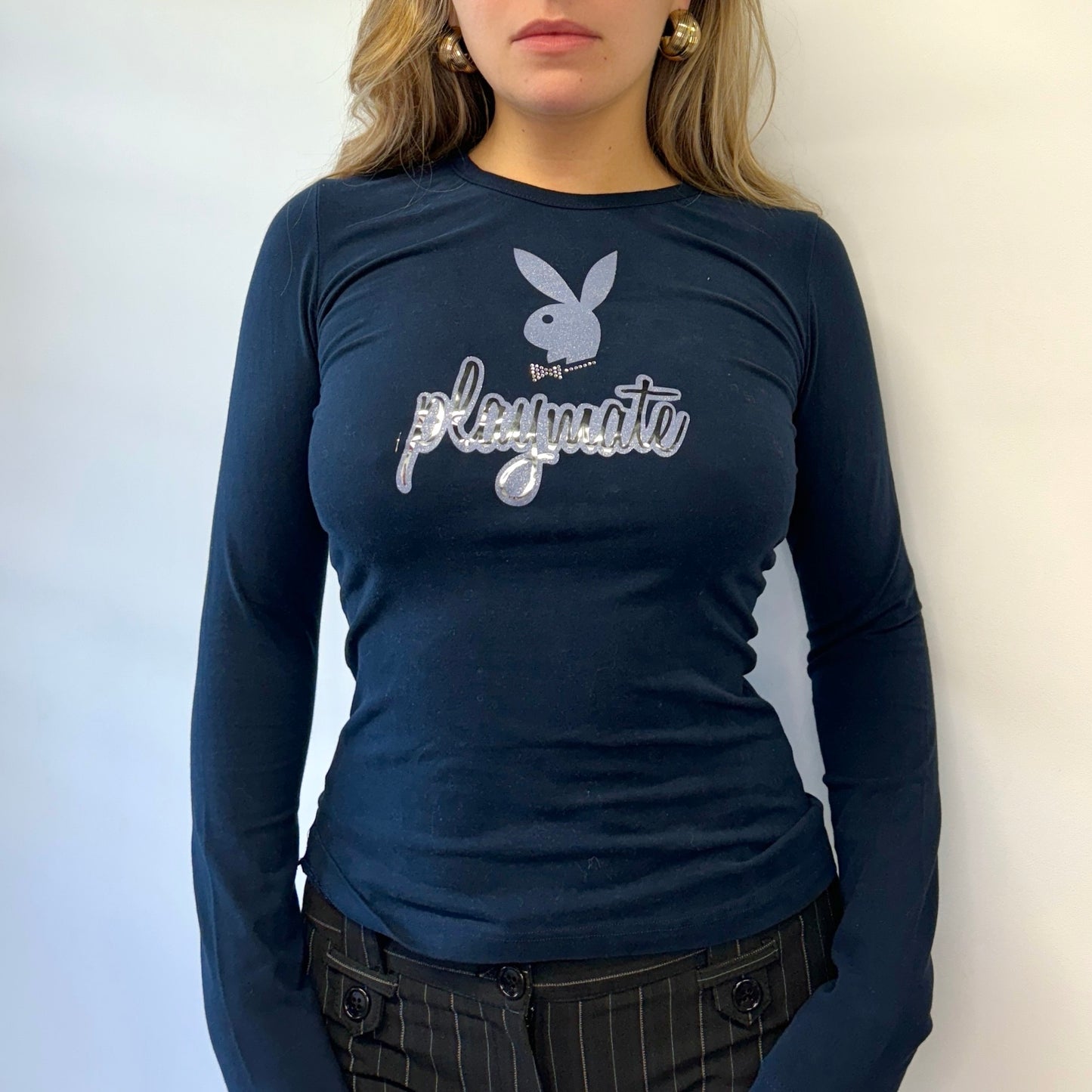 Navy playboy top - Size S