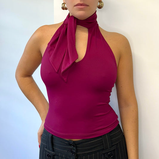 Burgundy halter neck top - Size S