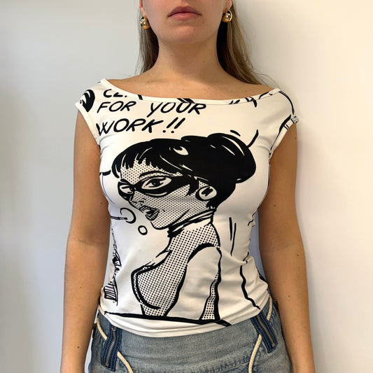 White comic style top - Size M