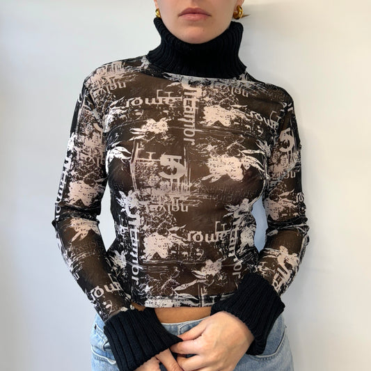 Black and white mesh roll neck - Size S/M