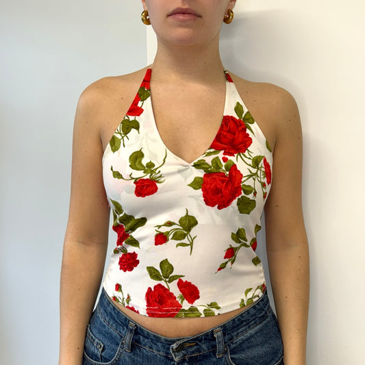 White and red floral top - Size S