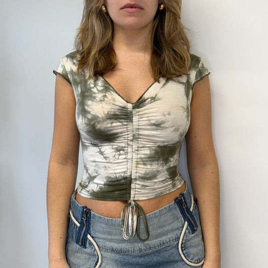 Green cropped ruched top - Size XS