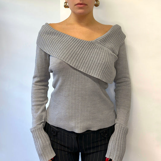 Grey knit off-the-shoulder jumper - Size S/M